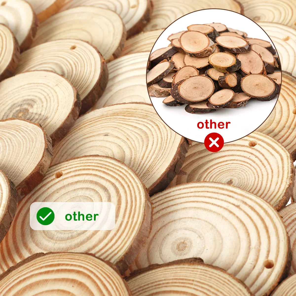 30/60Pcs Wood Slices With Tree Bark Natural Pine Round Unfinished Wood Slices
