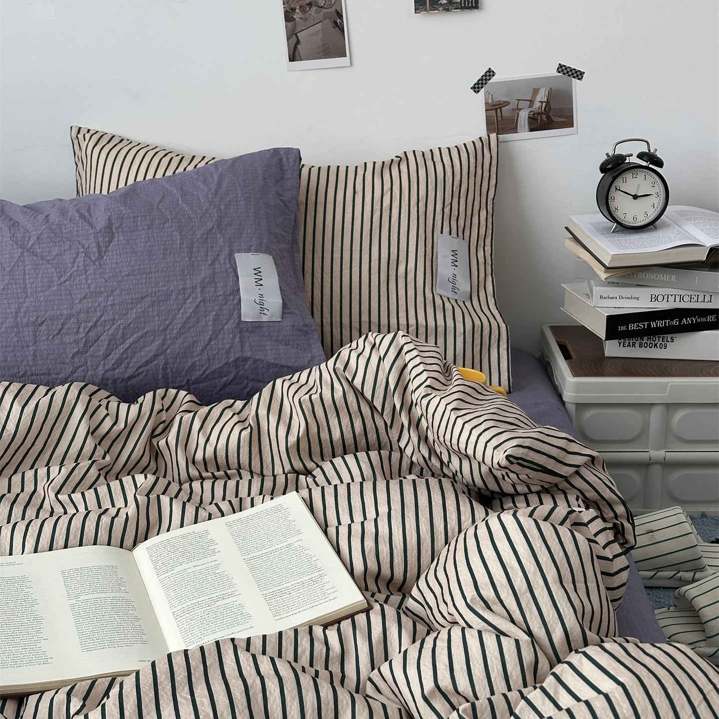 Stripe Bedding Comforter Set with Pillowcase Linen Duvet Cover Set