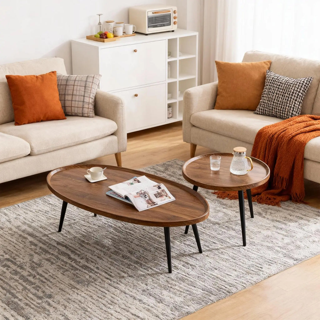 Nesting Coffee Table Set of 2 Mid Century Modern Walnut End Tables