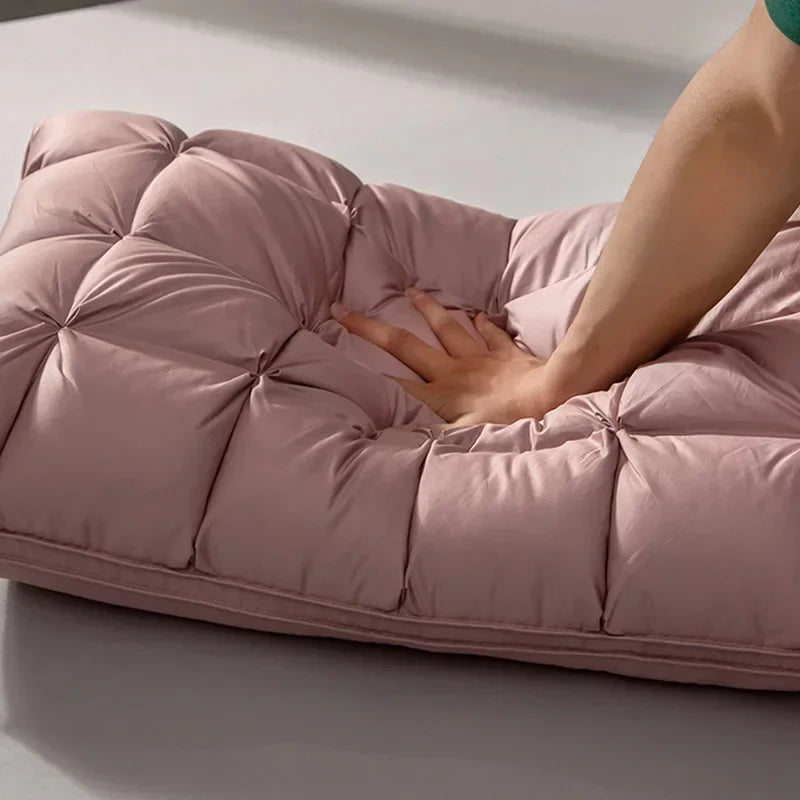 3D Bread Goose Down Pillow – Pinch Pleat Ergonomic Sleep Pillow with Silk Cover