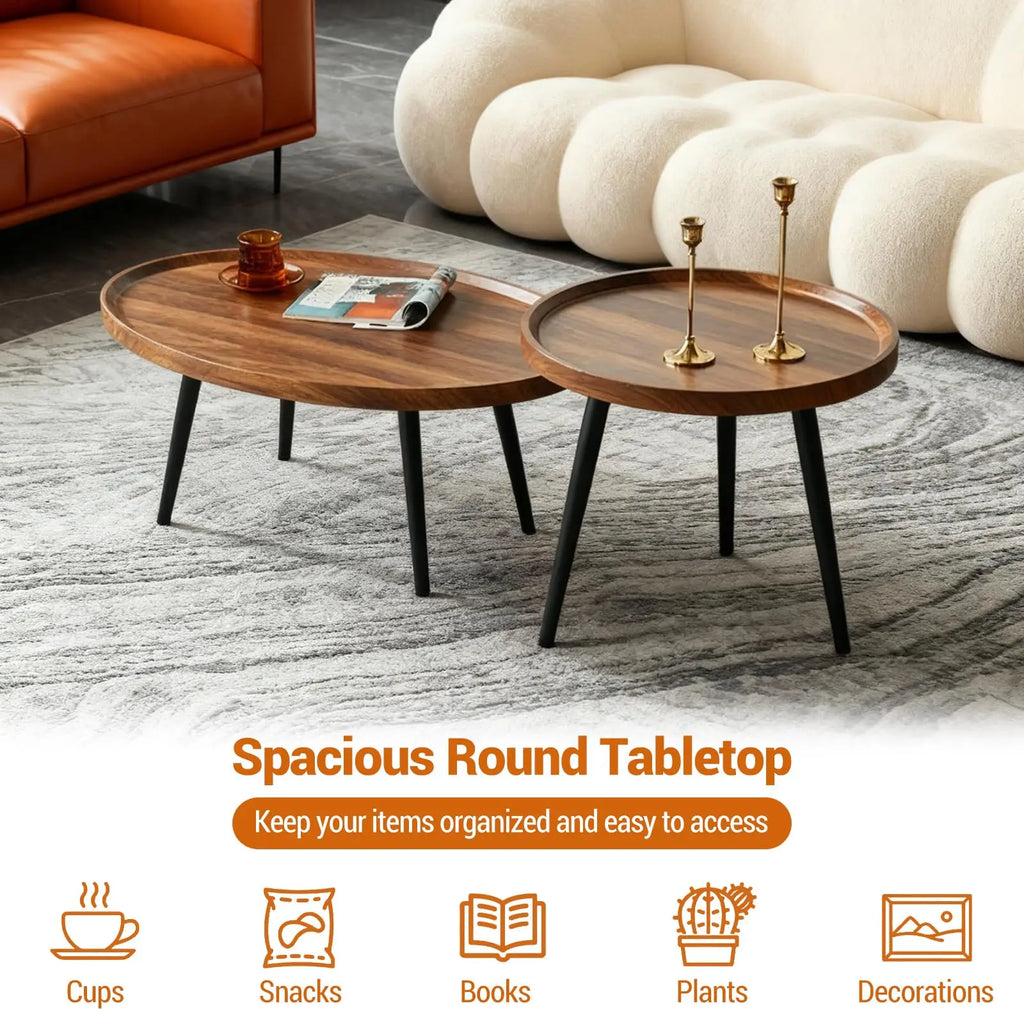 Nesting Coffee Table Set of 2 Mid Century Modern Walnut End Tables