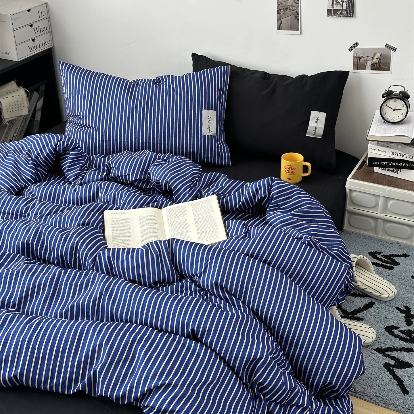 Stripe Bedding Comforter Set with Pillowcase Linen Duvet Cover Set