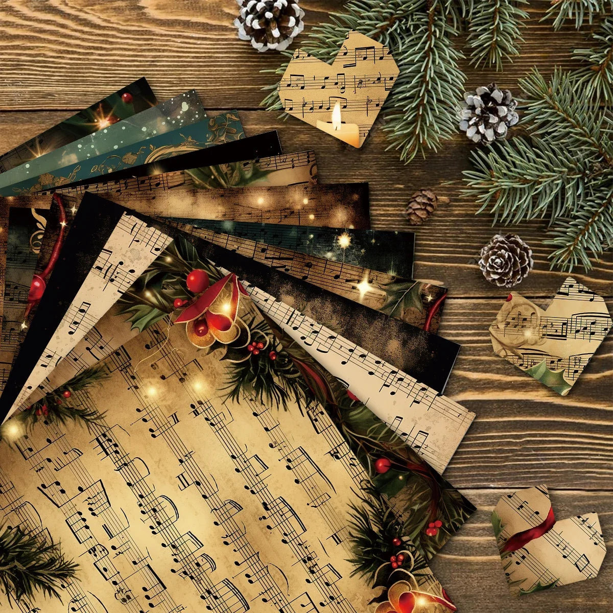 Vintage Christmas Sheet Music Scrapbook Paper Set | 12 Sheets of Decorative Decoupage