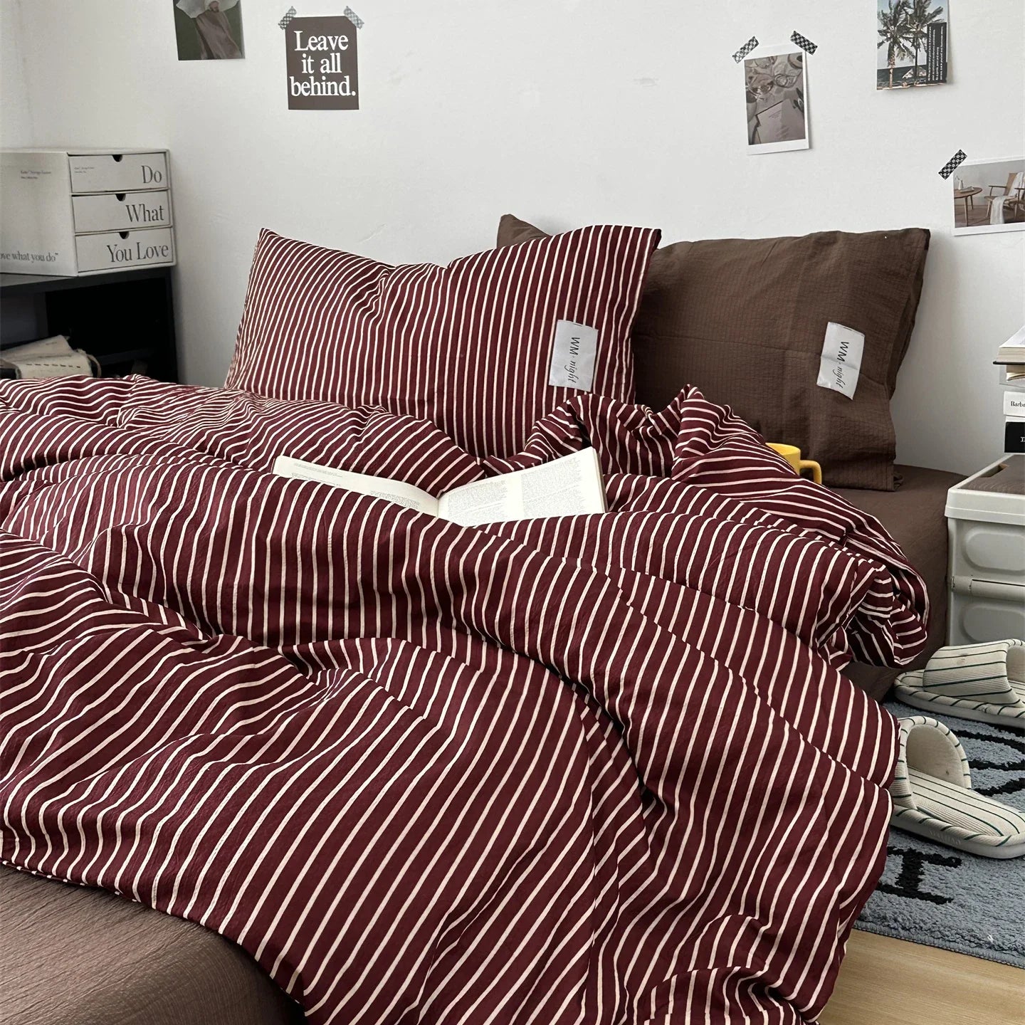 Stripe Bedding Comforter Set with Pillowcase Linen Duvet Cover Set