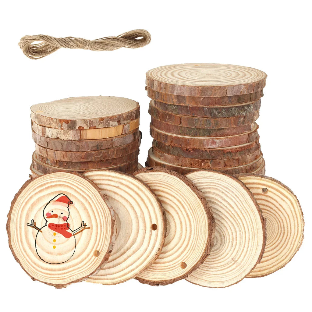 30/60Pcs Wood Slices With Tree Bark Natural Pine Round Unfinished Wood Slices