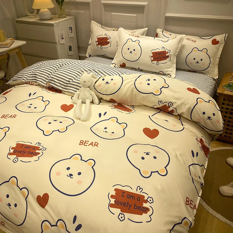 Daisy Printed King Size Duvet Cover Set with Sheets High Quality Washed Cotton Bedding Set