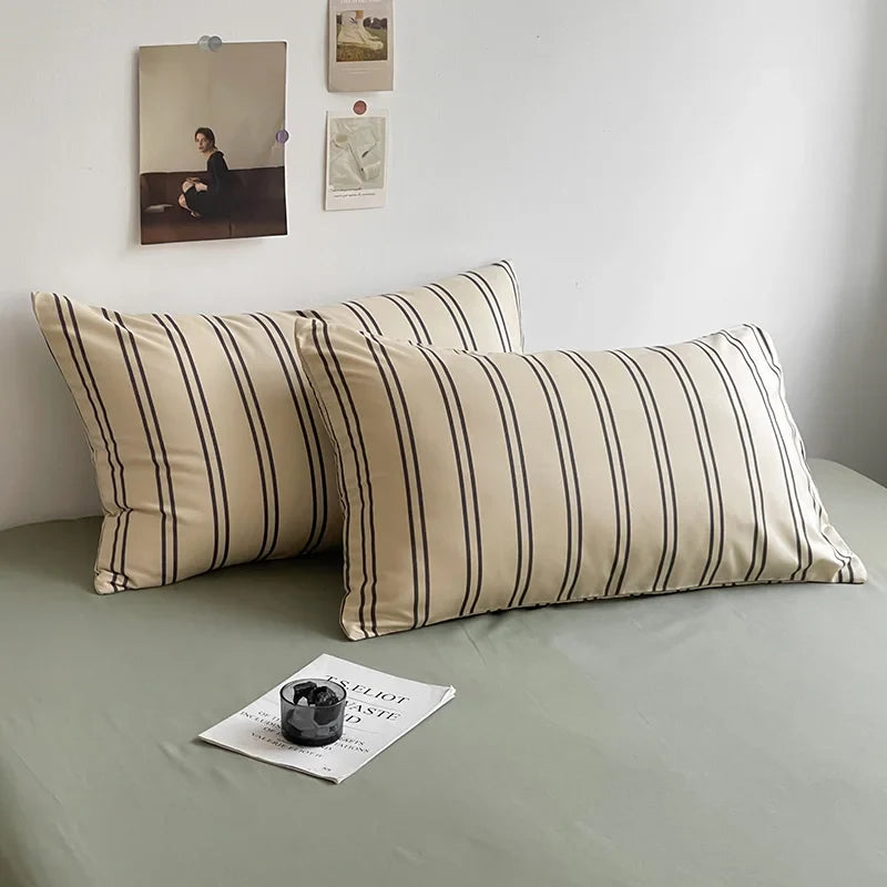 Stripe Bedding Comforter Set with Pillowcase Linen Duvet Cover Set