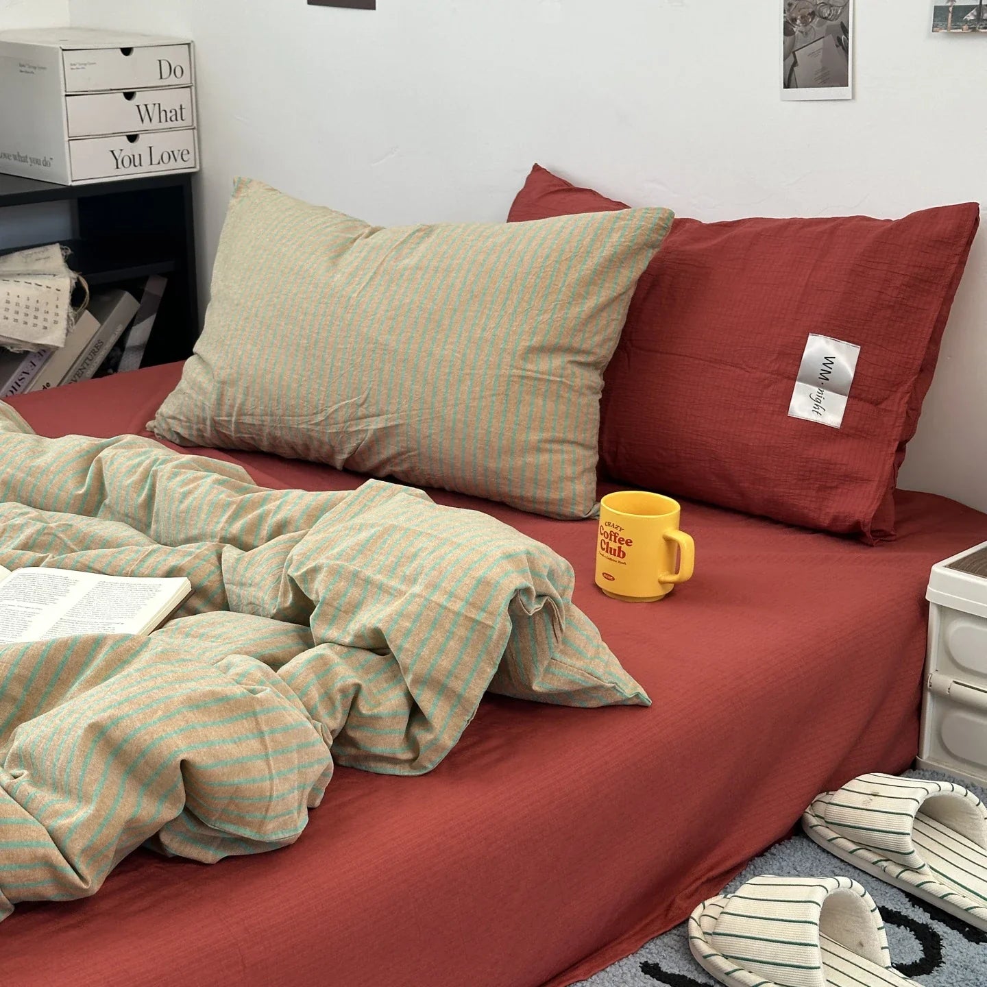 Stripe Bedding Comforter Set with Pillowcase Linen Duvet Cover Set
