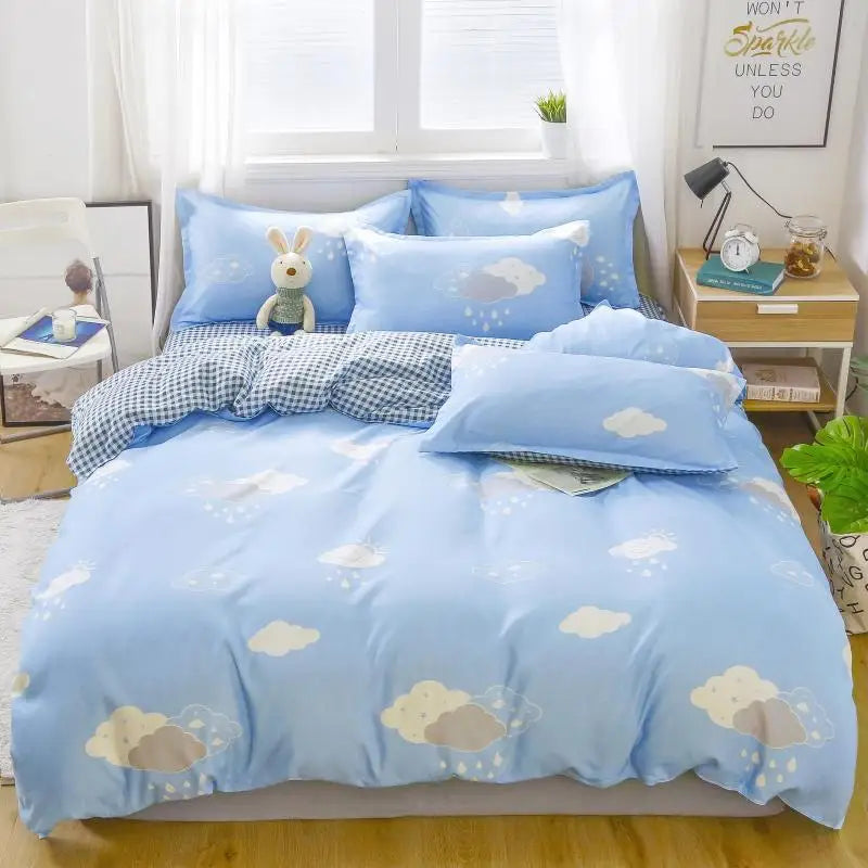 Daisy Printed King Size Duvet Cover Set with Sheets High Quality Washed Cotton Bedding Set