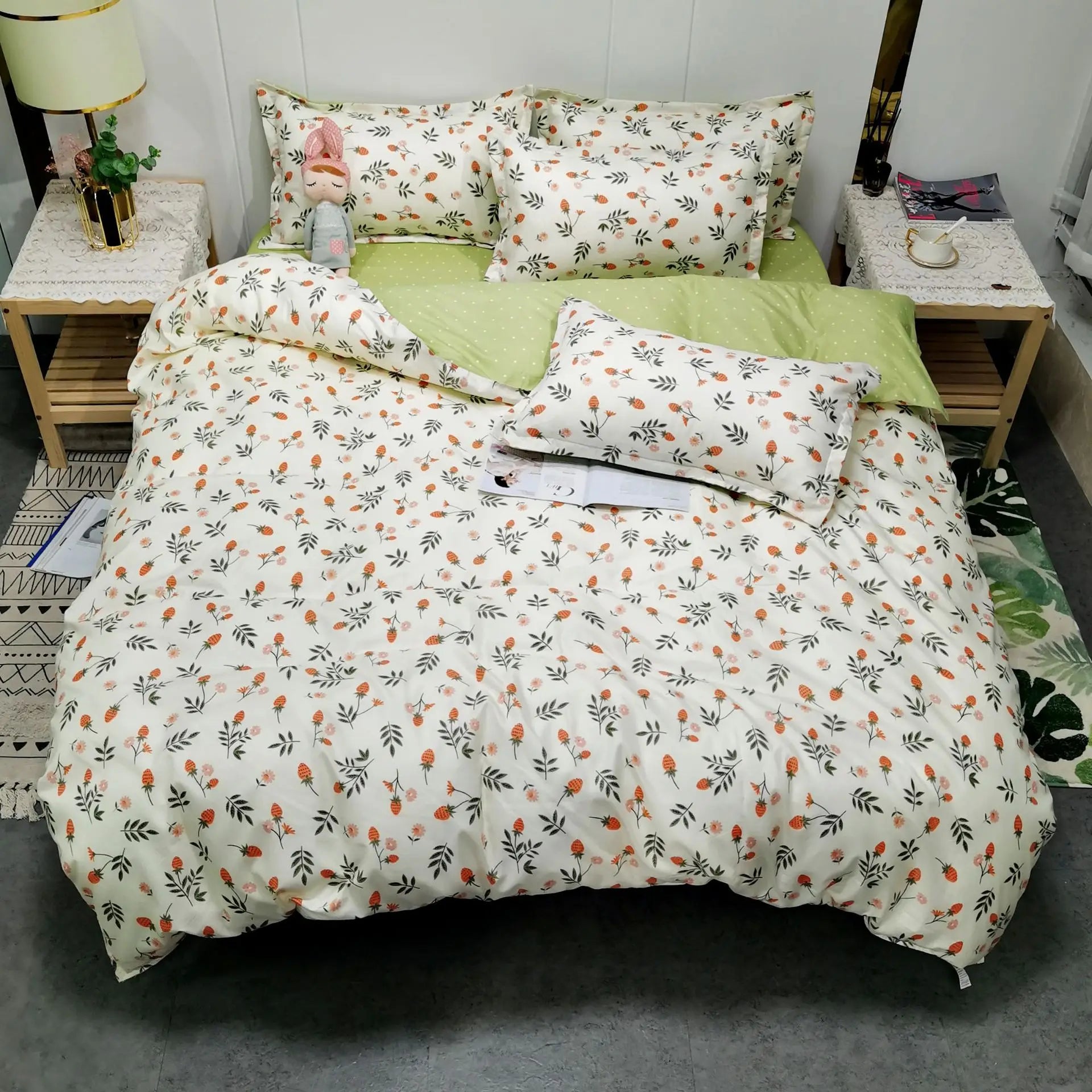 Daisy Printed King Size Duvet Cover Set with Sheets High Quality Washed Cotton Bedding Set