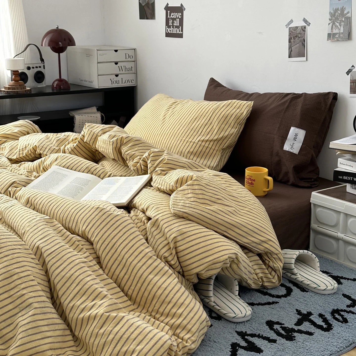 Stripe Bedding Comforter Set with Pillowcase Linen Duvet Cover Set