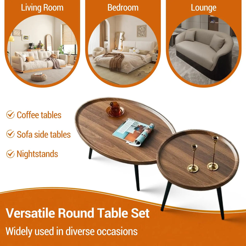 Nesting Coffee Table Set of 2 Mid Century Modern Walnut End Tables