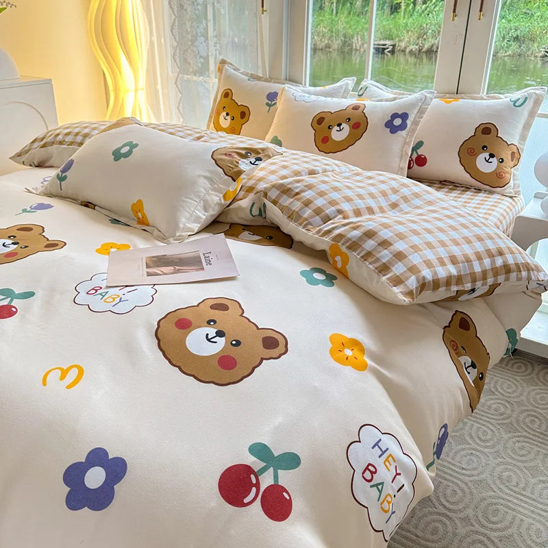 Daisy Printed King Size Duvet Cover Set with Sheets High Quality Washed Cotton Bedding Set