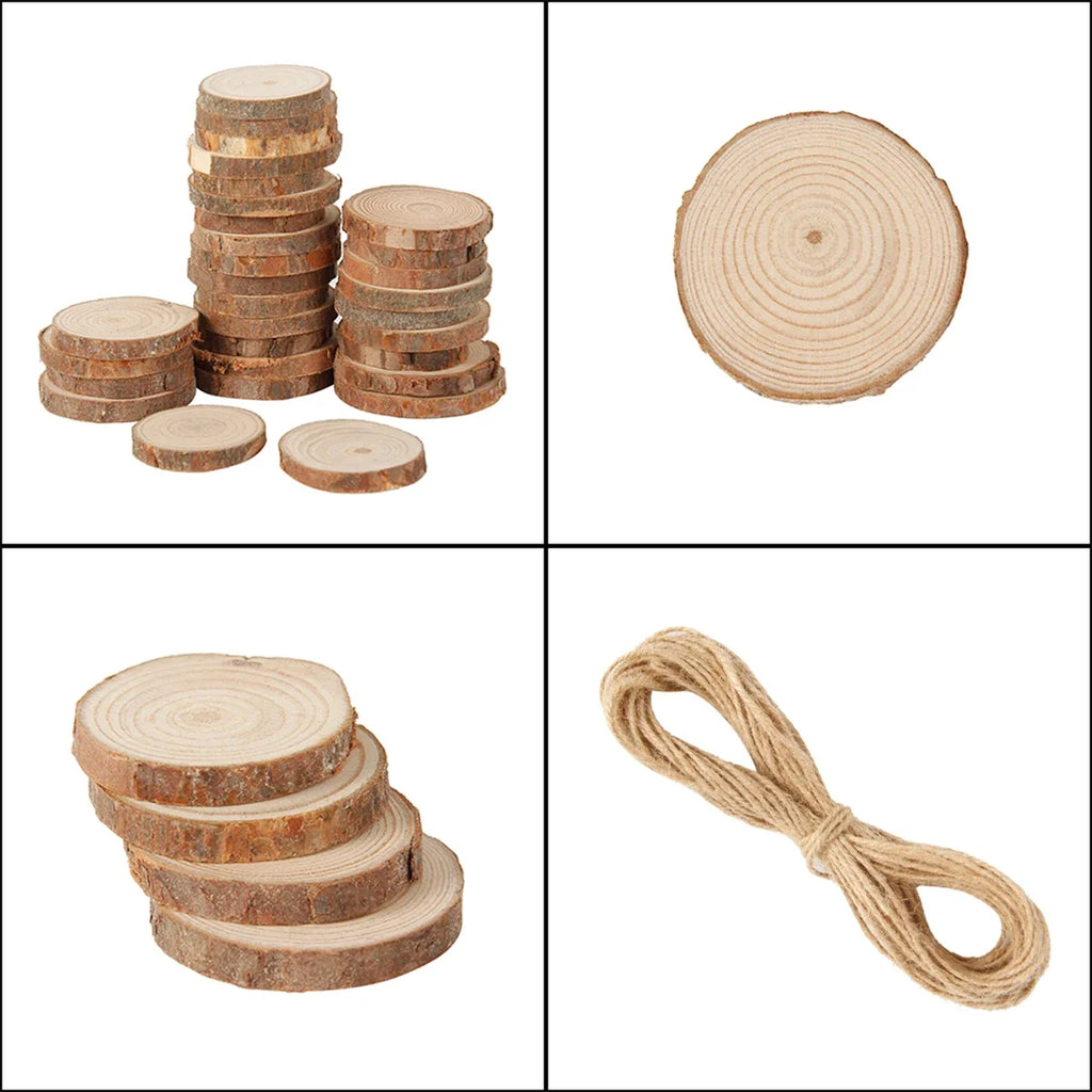 30/60Pcs Wood Slices With Tree Bark Natural Pine Round Unfinished Wood Slices