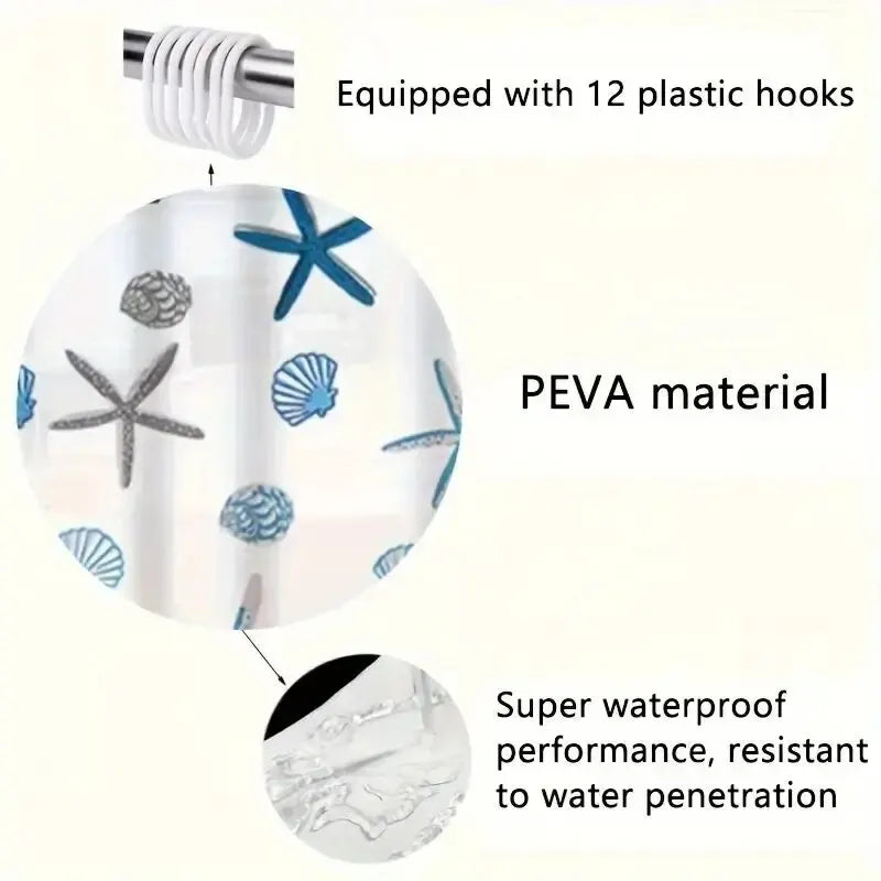 1PC Patterned PEVA Waterproof Shower Curtain