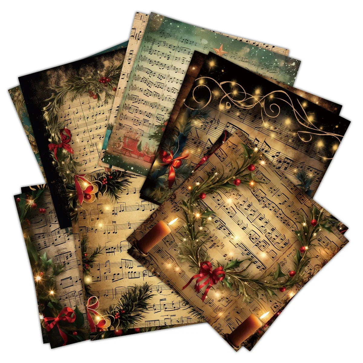 Vintage Christmas Sheet Music Scrapbook Paper Set | 12 Sheets of Decorative Decoupage
