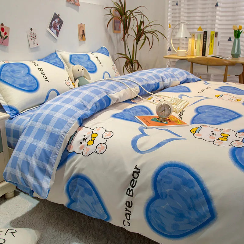 Daisy Printed King Size Duvet Cover Set with Sheets High Quality Washed Cotton Bedding Set