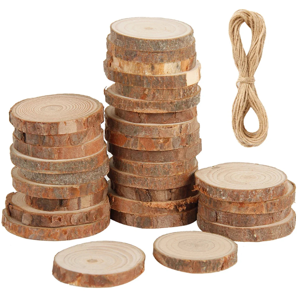 30/60Pcs Wood Slices With Tree Bark Natural Pine Round Unfinished Wood Slices