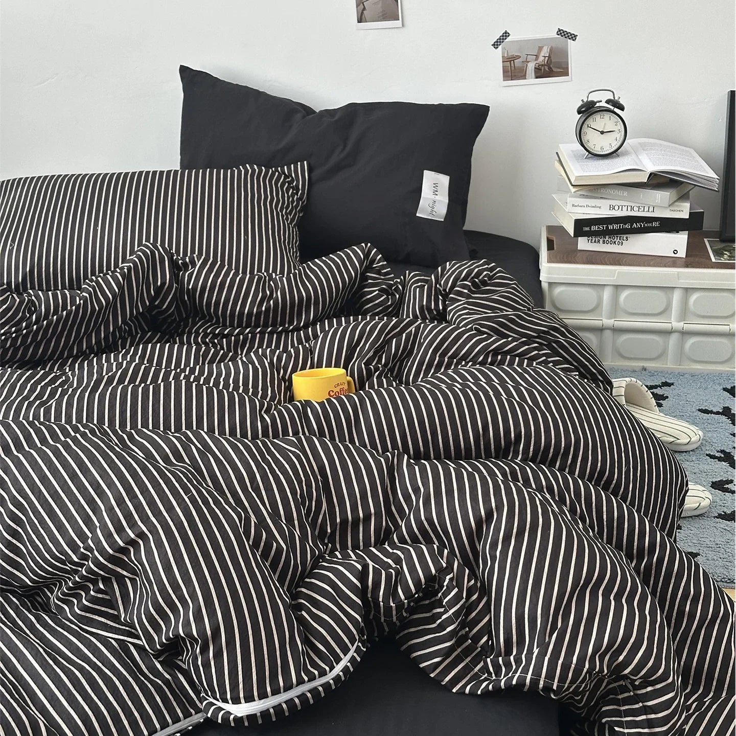 Stripe Bedding Comforter Set with Pillowcase Linen Duvet Cover Set