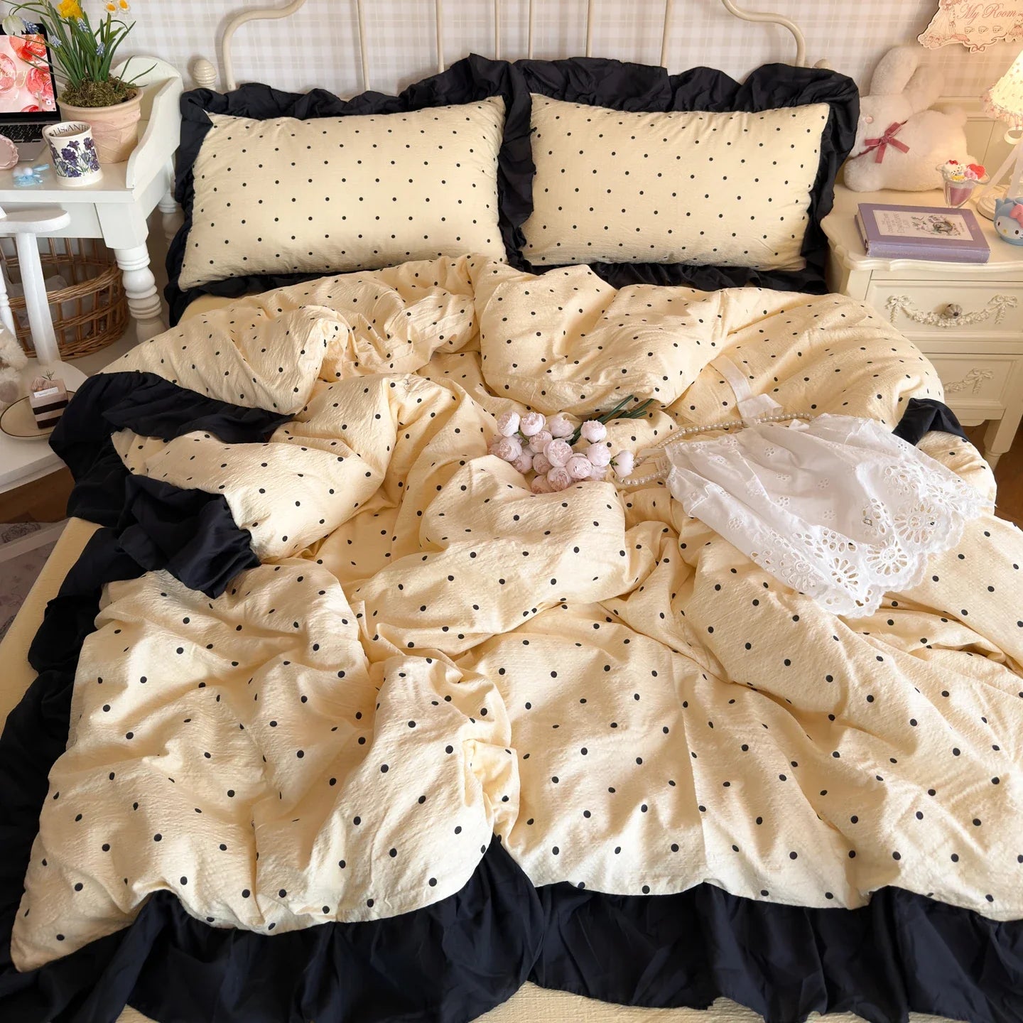 Stripe Bedding Comforter Set with Pillowcase Linen Duvet Cover Set