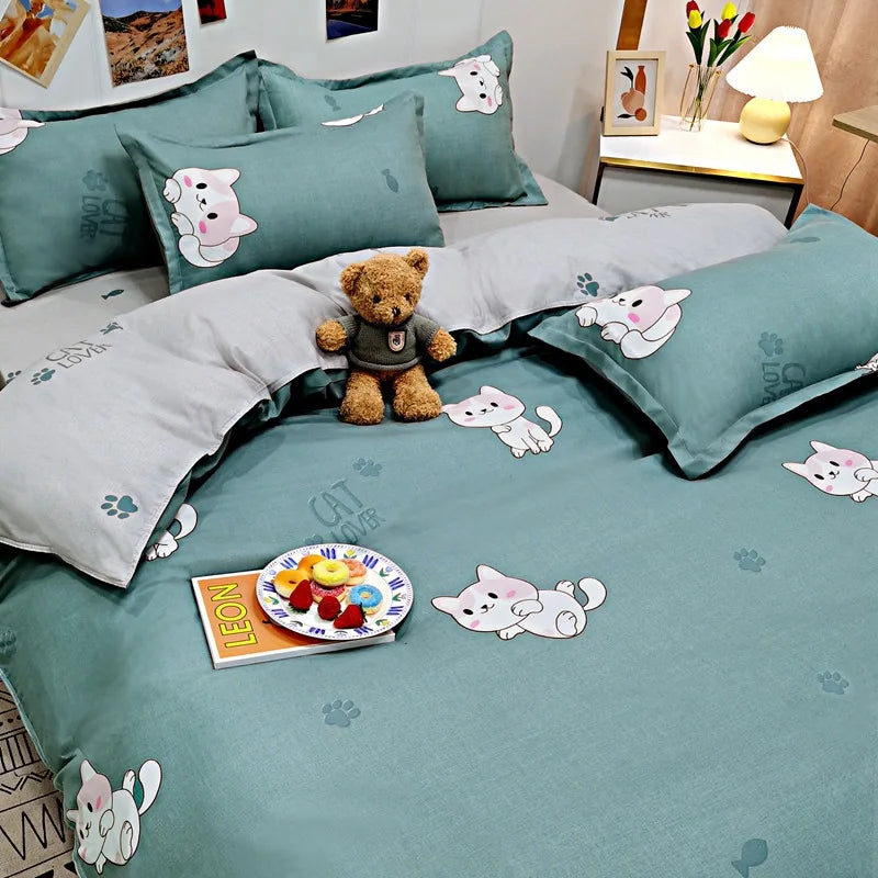 Daisy Printed King Size Duvet Cover Set with Sheets High Quality Washed Cotton Bedding Set