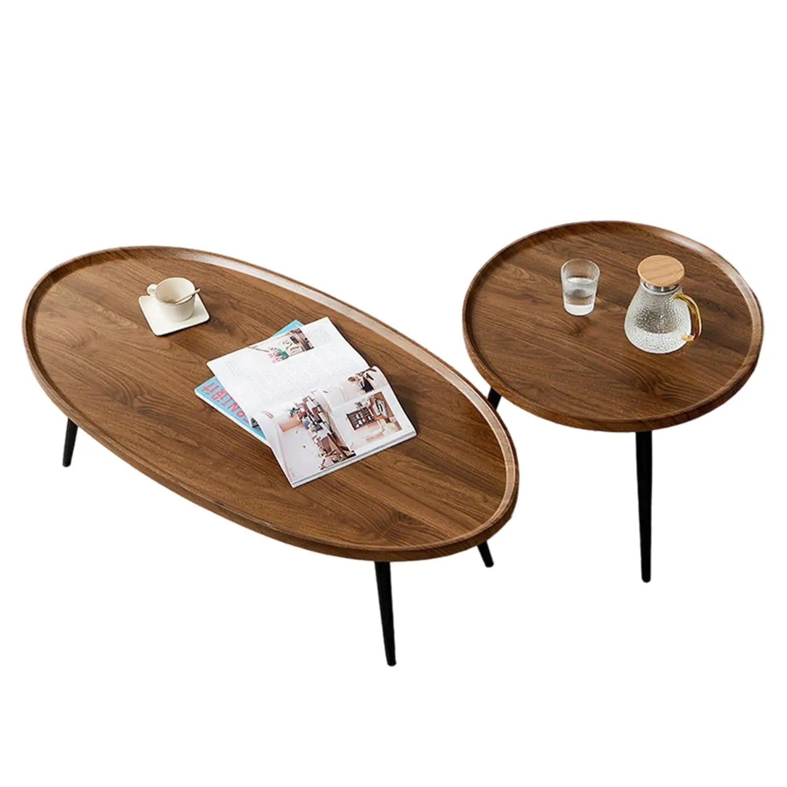 Nesting Coffee Table Set of 2 Mid Century Modern Walnut End Tables