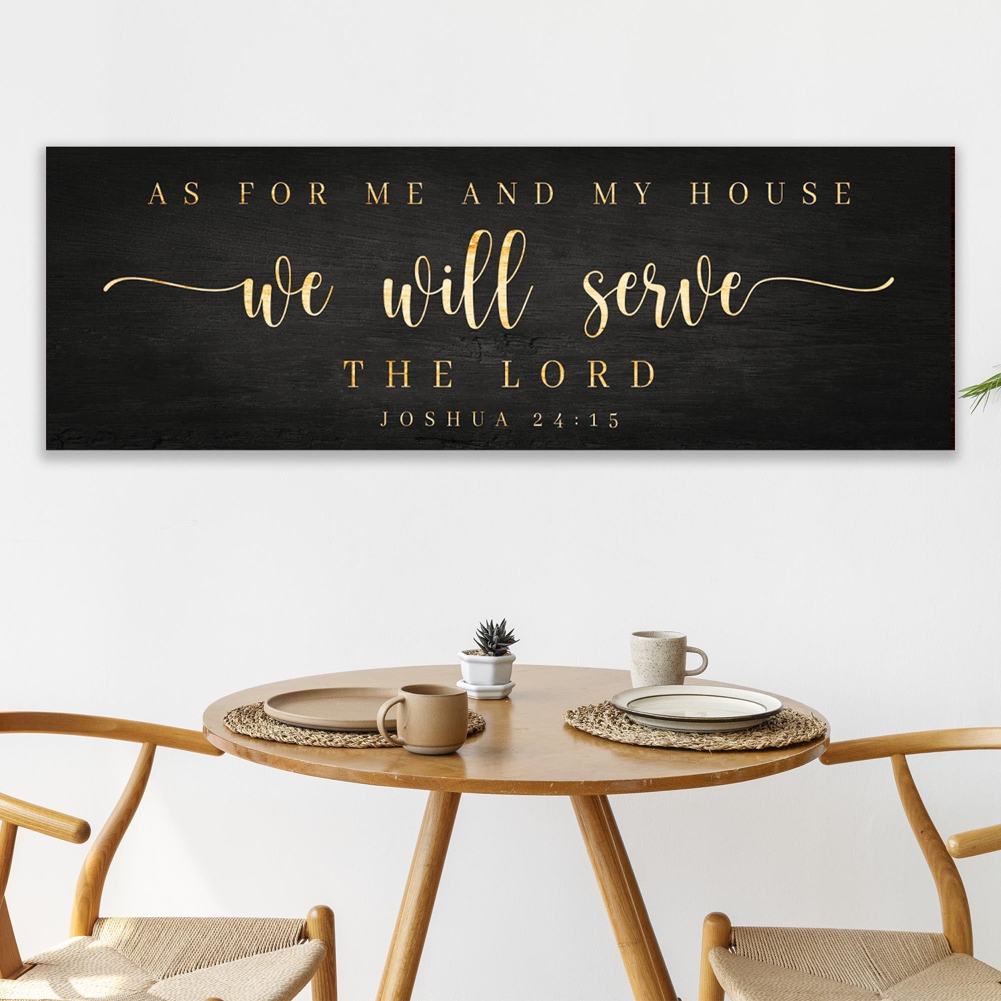 Joshua 24:15 - 'We Will Serve The Lord' Sign: Elegant Black and Gold Christian Wall Art