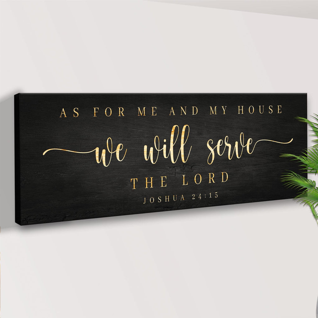 Joshua 24:15 - 'We Will Serve The Lord' Sign: Elegant Black and Gold Christian Wall Art