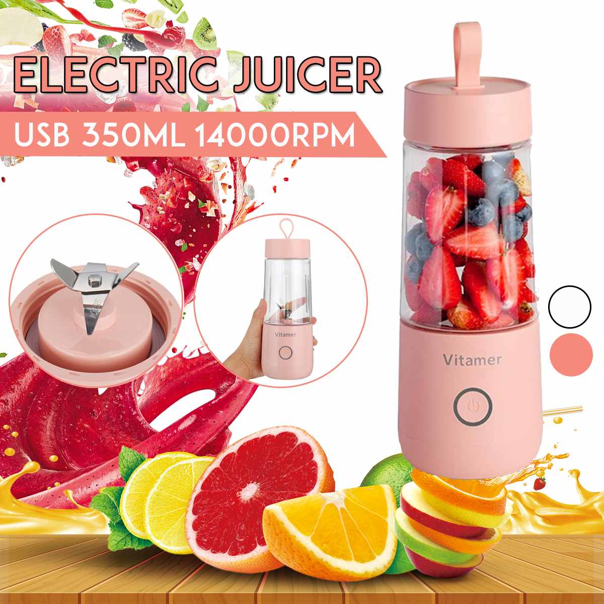 Portable Blender Juicer Electric USB Rechargeable Mixer Smoothie Slushy Cup