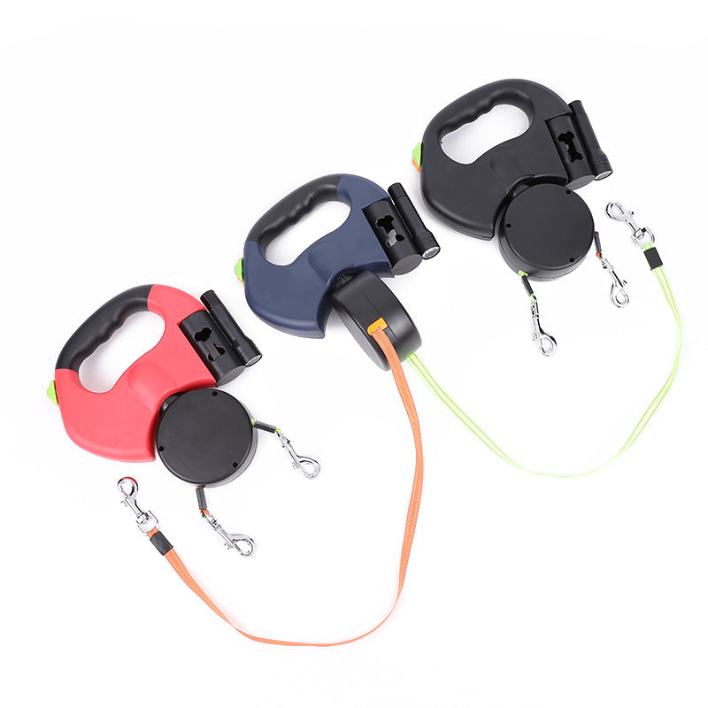 Retractable Dog Leash - Reflective Dual Pet Leash Lead 360 Swivel W/Lights