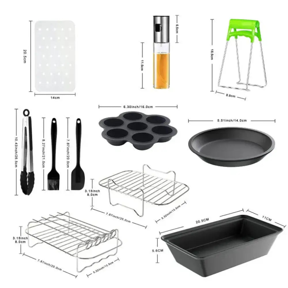 8 Quart Dual Basket Air Fryer Grill Rack and Accessory Set