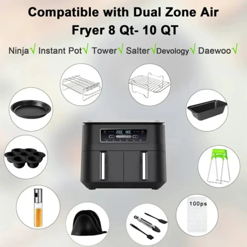 8 Quart Dual Basket Air Fryer Grill Rack and Accessory Set