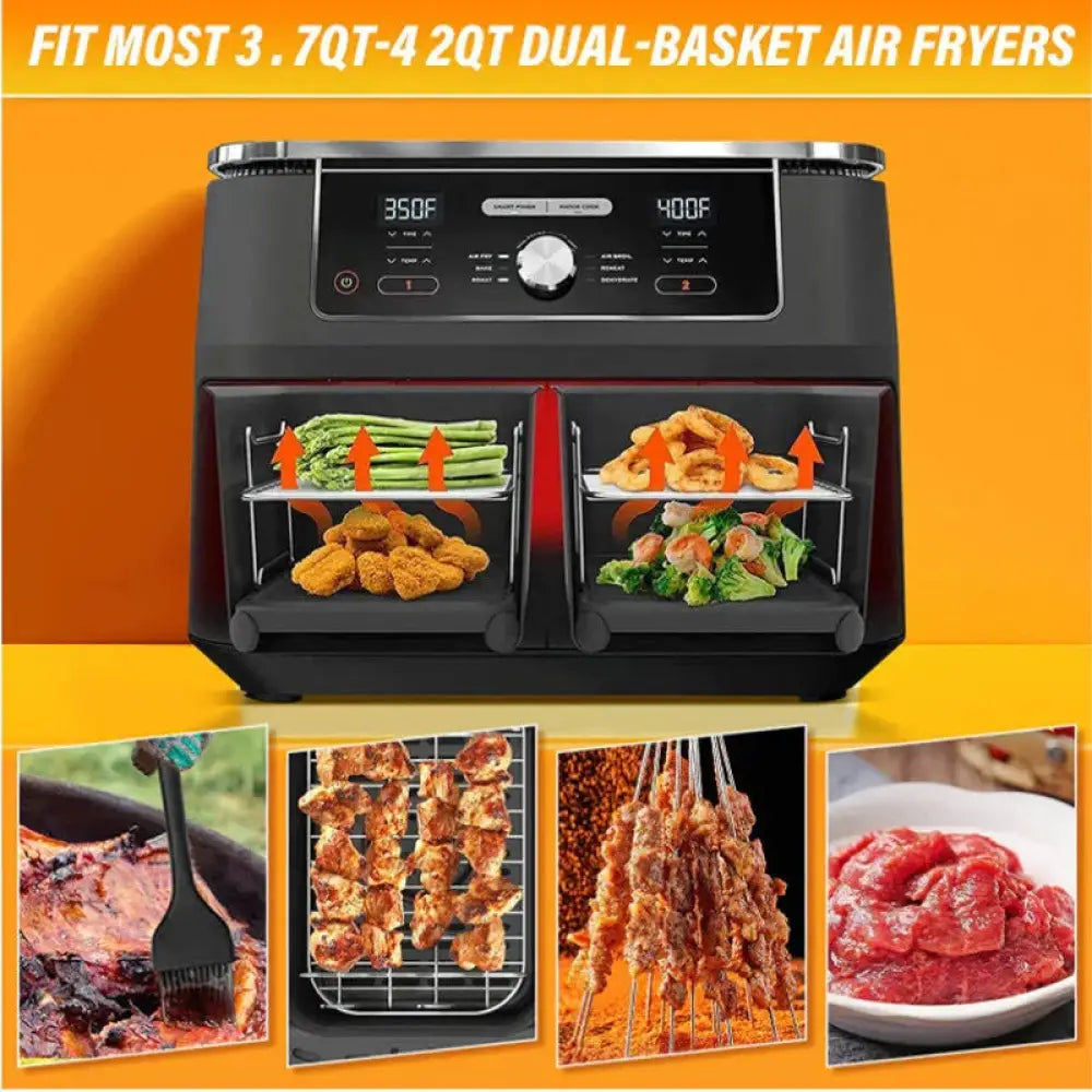 8 Quart Dual Basket Air Fryer Grill Rack and Accessory Set