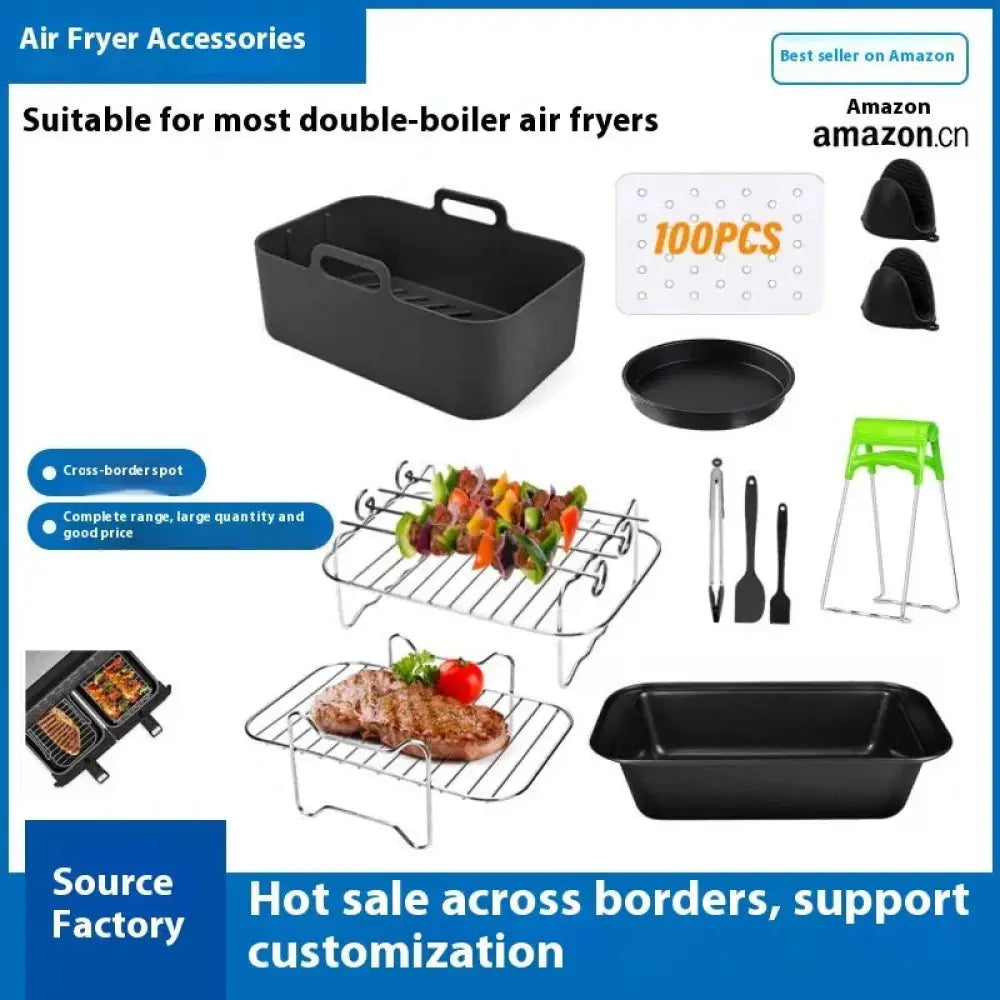 8 Quart Dual Basket Air Fryer Grill Rack and Accessory Set