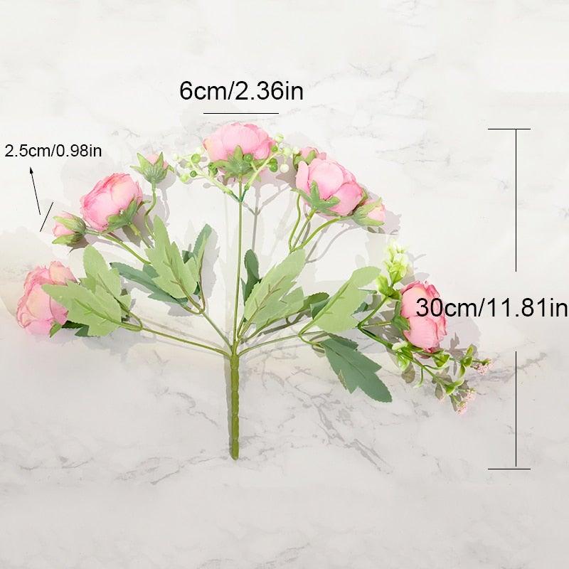 Artificial Rose Flowers Bouquet Pink & White Silk Peony Rose For Home Bridal Wedding