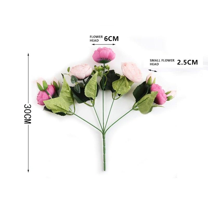 Artificial Silk Roses Peony Bouquet For Home Wedding Scrapbook Decor