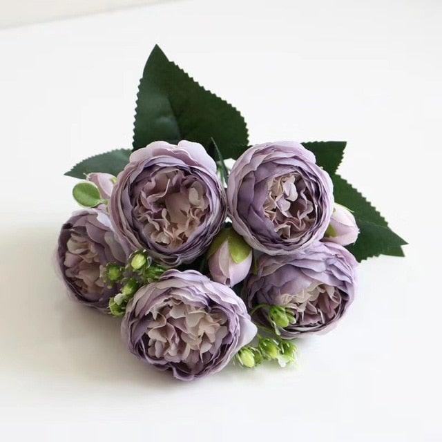 Artificial Silk Roses Peony Bouquet For Home Wedding Scrapbook Decor