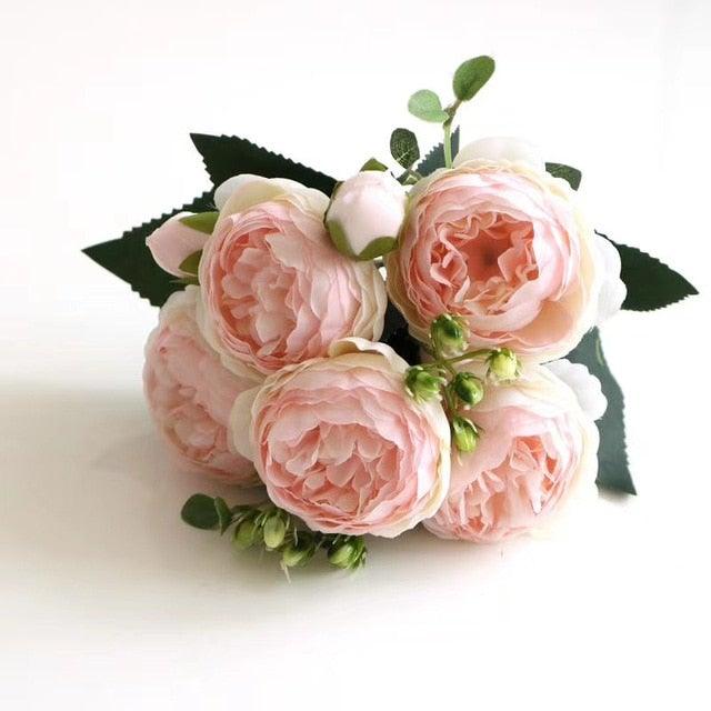 Artificial Silk Roses Peony Bouquet For Home Wedding Scrapbook Decor