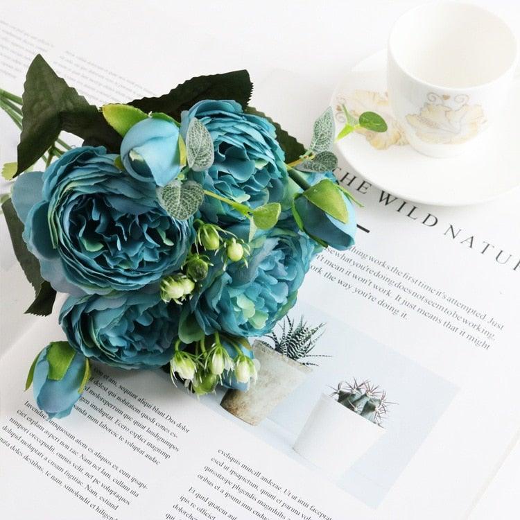Artificial Silk Roses Peony Bouquet For Home Wedding Scrapbook Decor