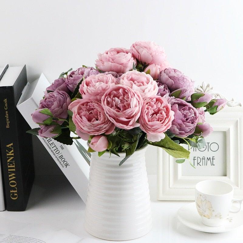 Artificial Silk Roses Peony Bouquet For Home Wedding Scrapbook Decor