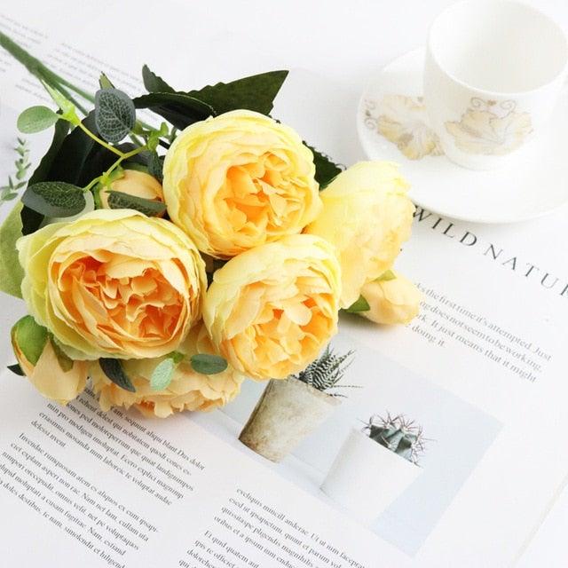 Artificial Silk Roses Peony Bouquet For Home Wedding Scrapbook Decor