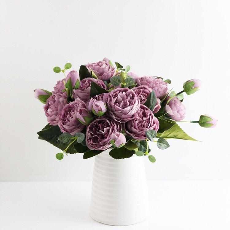 Artificial Silk Roses Peony Bouquet For Home Wedding Scrapbook Decor