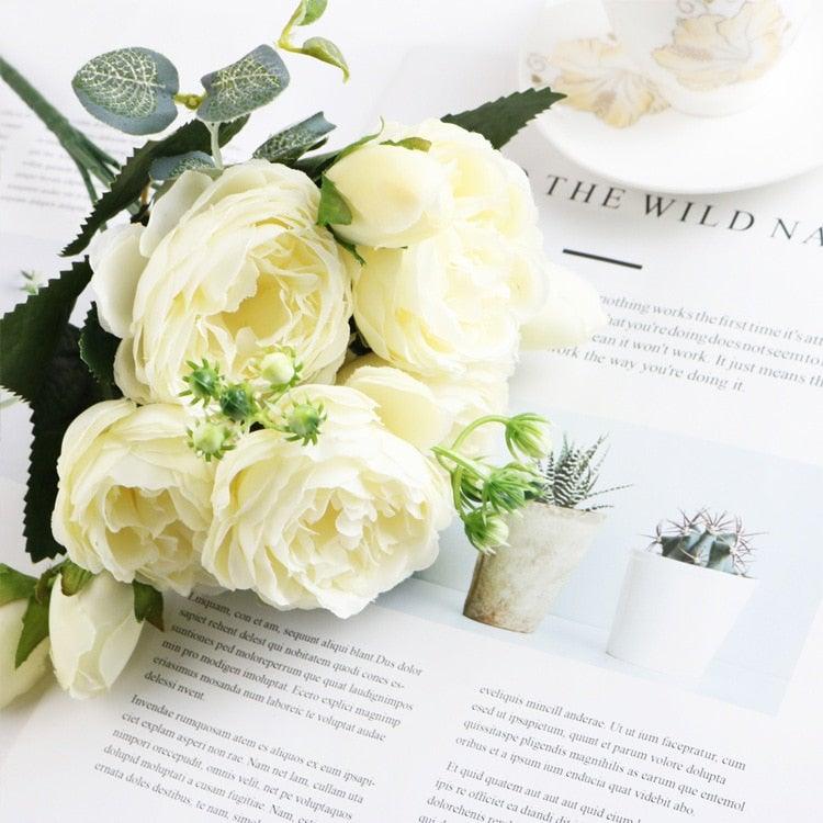 Artificial Silk Roses Peony Bouquet For Home Wedding Scrapbook Decor