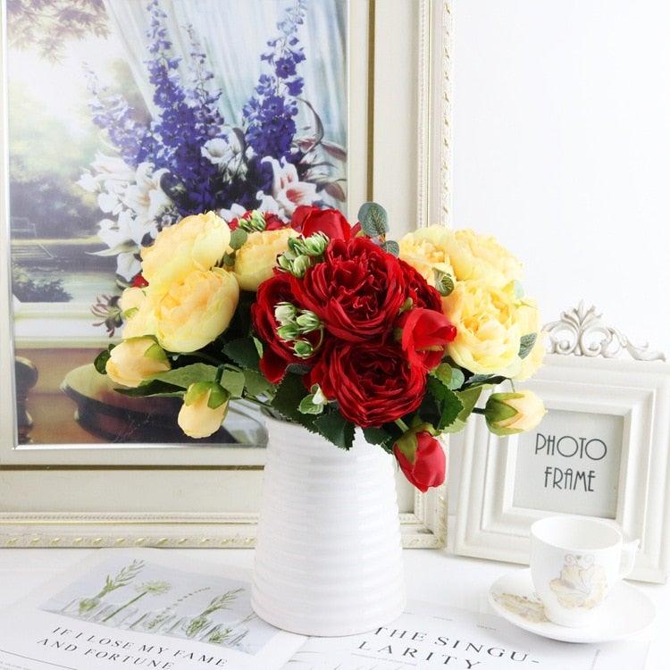 Artificial Silk Roses Peony Bouquet For Home Wedding Scrapbook Decor