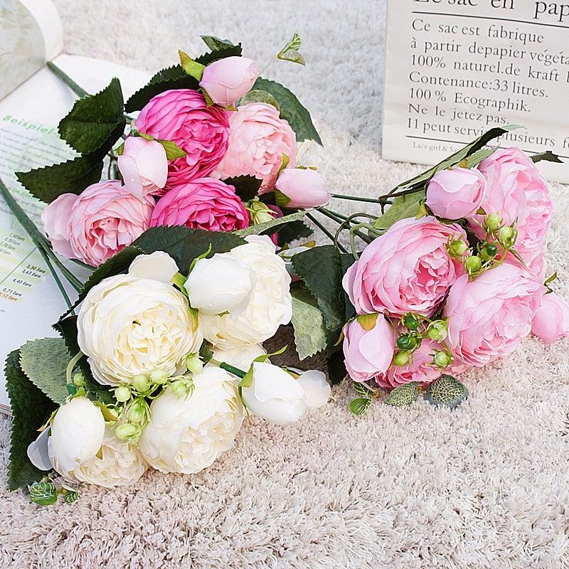 Beautiful Rose Peony Artificial Silk Eucalyptus Flowers Small bouquet