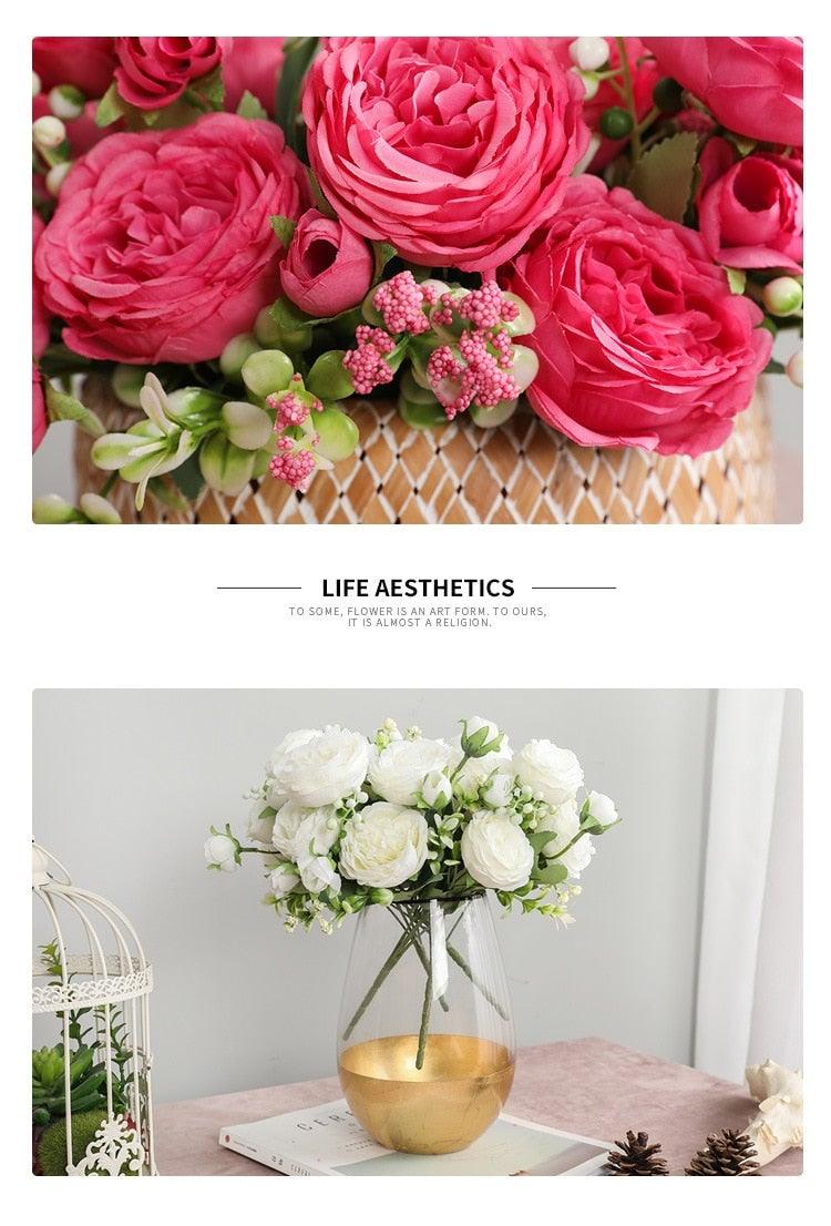Beautiful Rose Peony Artificial Silk Eucalyptus Flowers Small bouquet