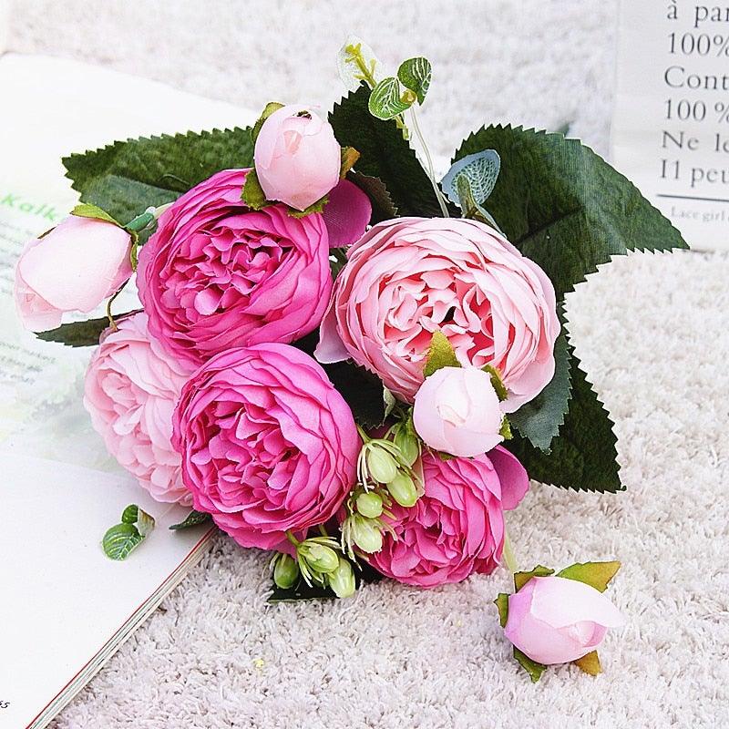 Beautiful Rose Peony Artificial Silk Eucalyptus Flowers Small bouquet