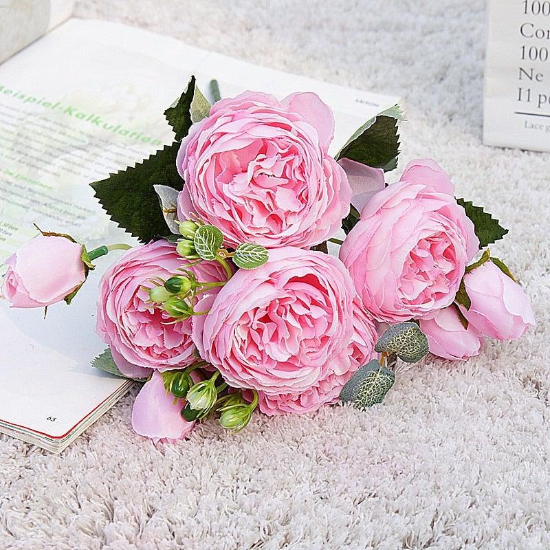 Beautiful Rose Peony Artificial Silk Eucalyptus Flowers Small bouquet