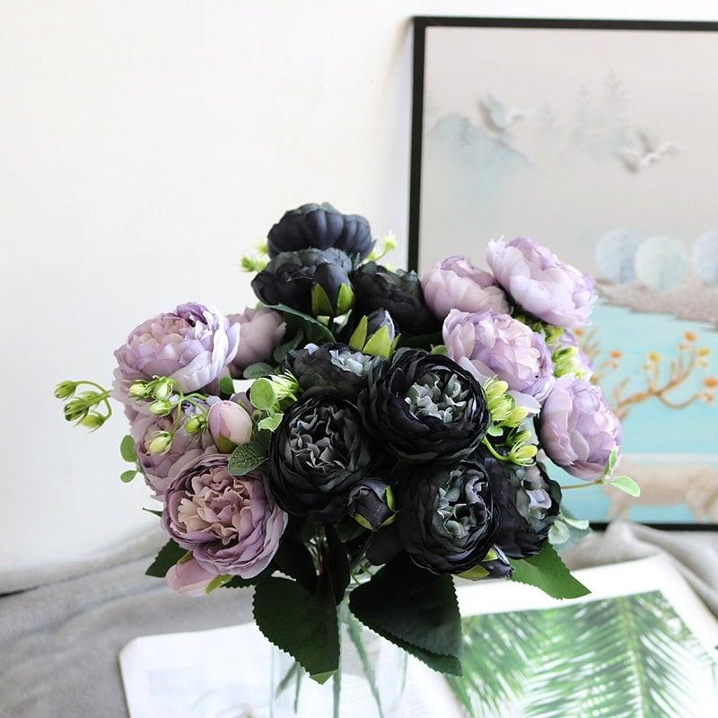 Beautiful Rose Peony Artificial Silk Eucalyptus Flowers Small bouquet