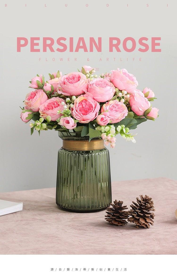 Beautiful Rose Peony Artificial Silk Eucalyptus Flowers Small bouquet